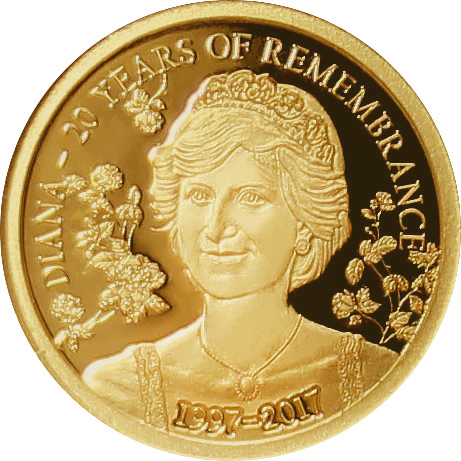 Zlatá mince princezna Diana 20. výročí 2017 Proof