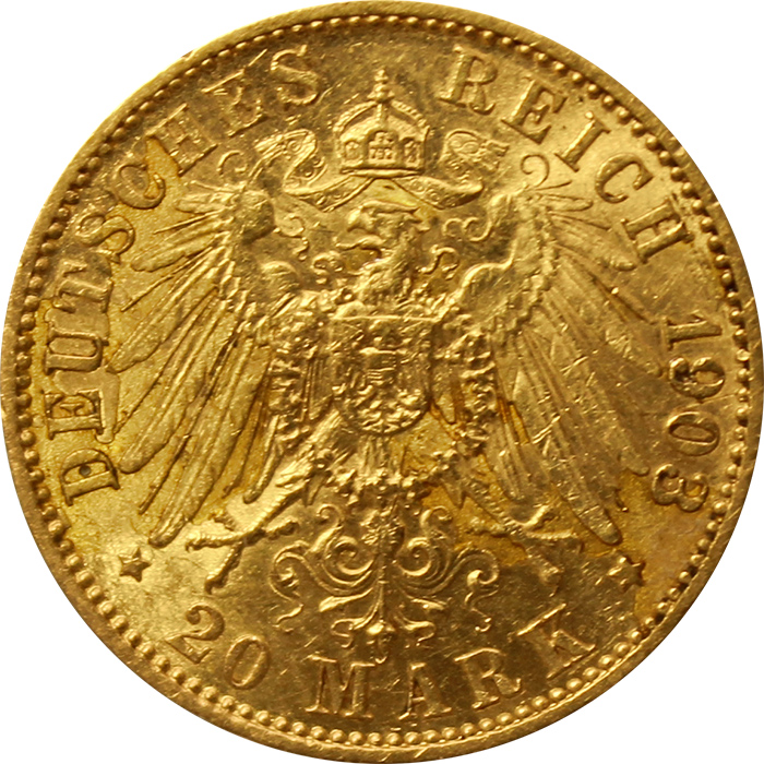 Zlatá mince 20 Marka Arnošt Ludvík Hesenský 1903