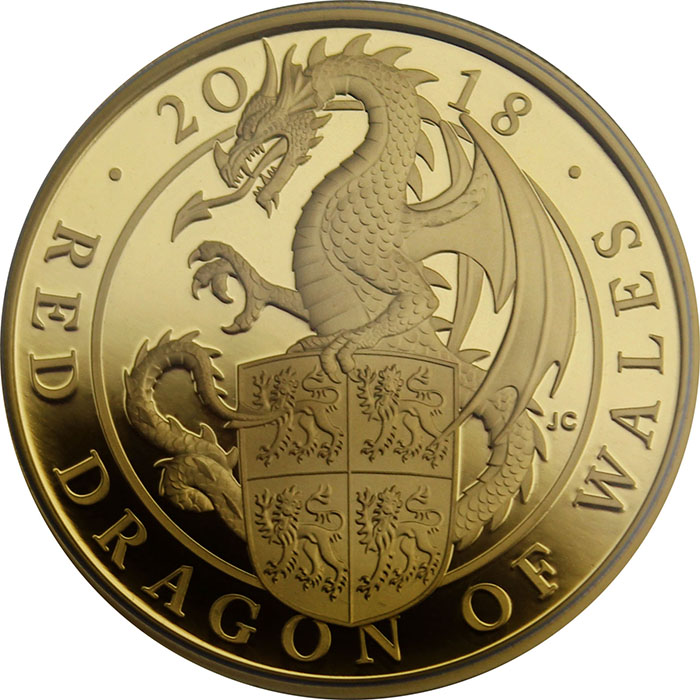 Přední strana Zlatá mince Red Dragon of Wales 1 Oz 2018 Proof