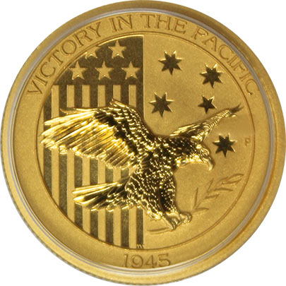 Přední strana Zlatá investiční mince Victory in the Pacific 1/4 Oz 2017