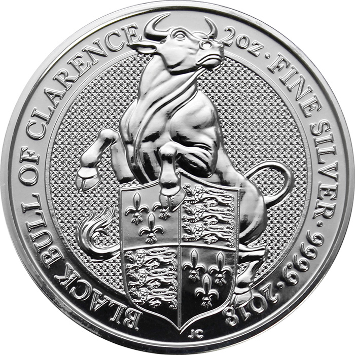 Stříbrná investiční mince The Queen's Beasts The Black Bull 2 Oz 2018