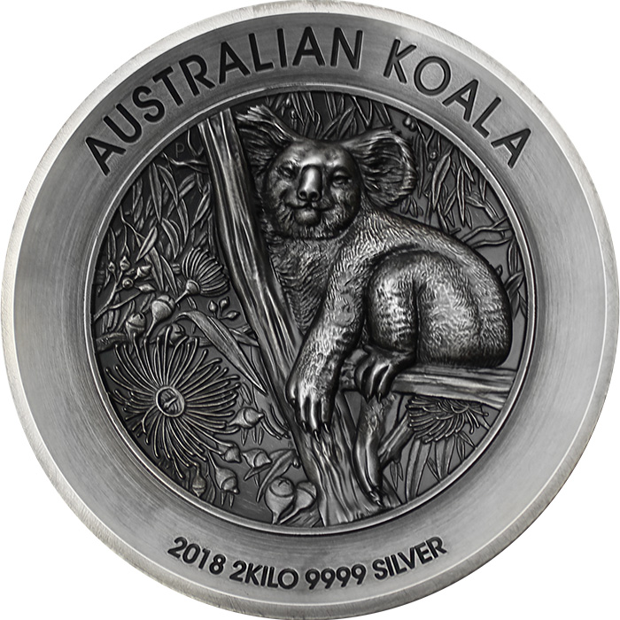 Strieborná minca 2 Kg Koala High Relief 2018 Antique Standard