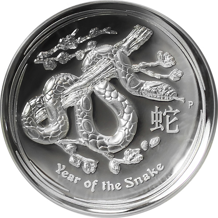 Přední strana Strieborná minca 1 Oz Rok hada 2013 High Relief Proof