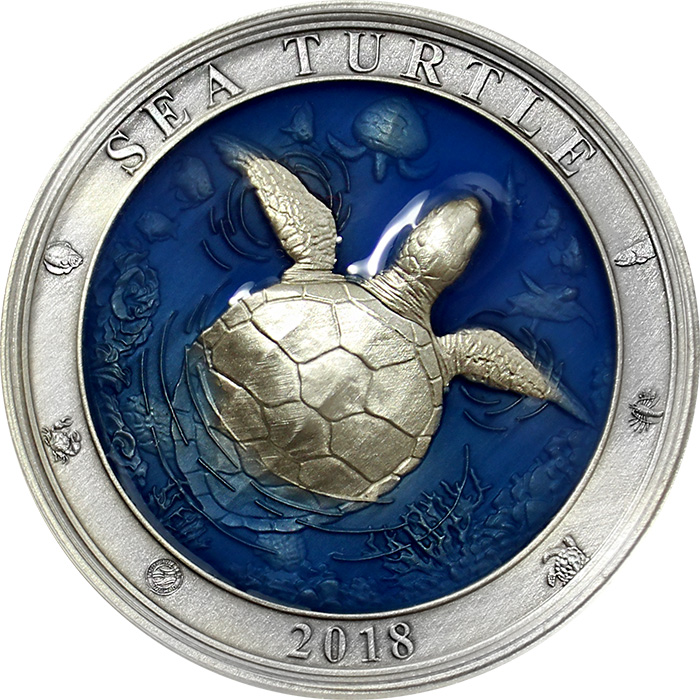 Stříbrná mince 3 Oz Podmořský svět - Mořská želva 2018 Antique Standard