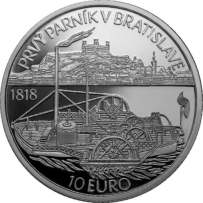 Stříbrná mince Plavba prvního parníku na Dunaji v Bratislavě - 200. výročí 2018 Proof