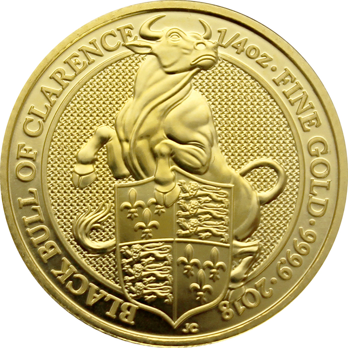 Zlatá investiční mince The Queen's Beasts The Black Bull 1/4 Oz 2018