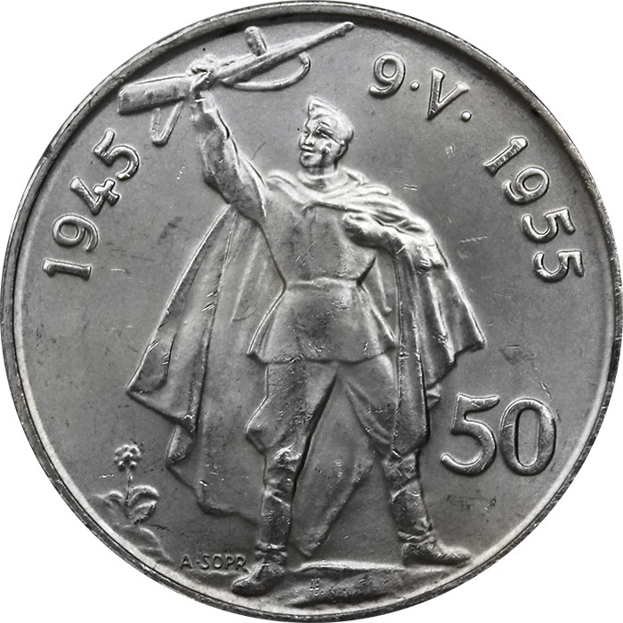 Stříbrná mince 50 Kčs Osvobození Československa 10. výročí 1955