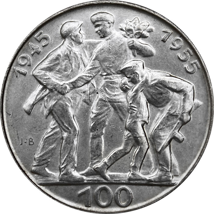 Stříbrná mince 100 Kčs Osvobození Československa 10. výročí 1955