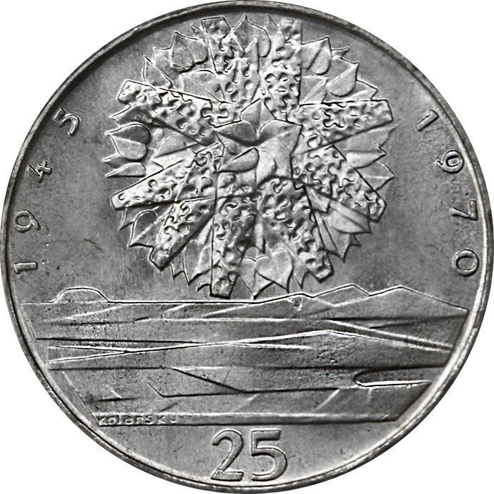 Stříbrná mince 25 Kčs Osvobození Československa 25. výročí 1970