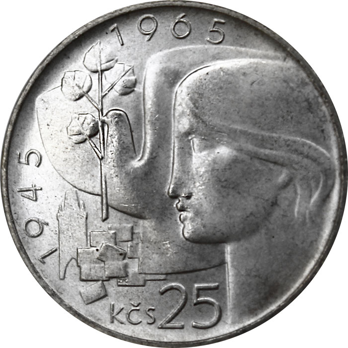 Stříbrná mince 25 Kčs Osvobození Československa 20. výročí 1965