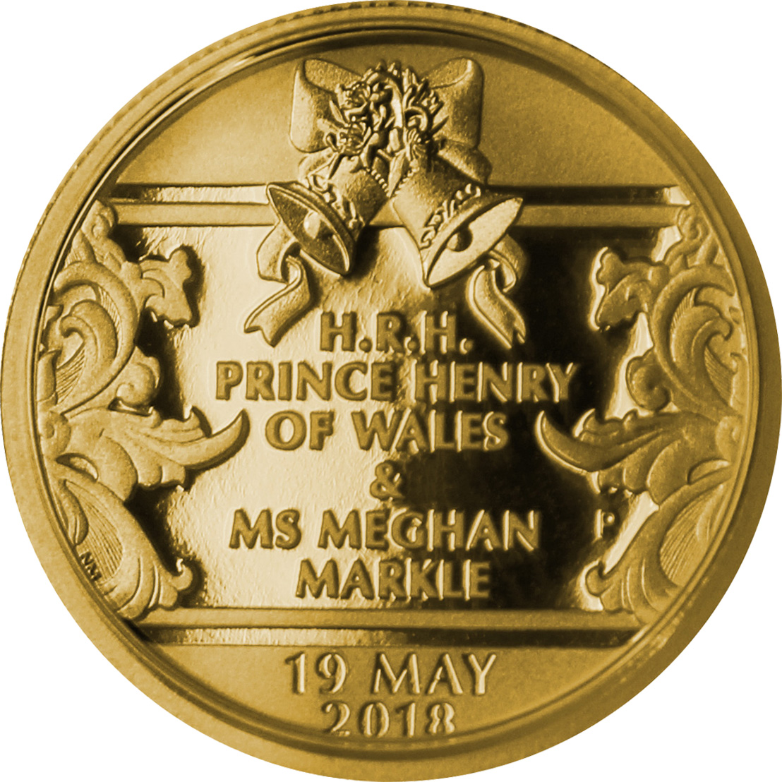 Přední strana Zlatá minca Kráľovská svadba - Princ Harry a Meghan Markle 1/4 Oz 2018 Proof