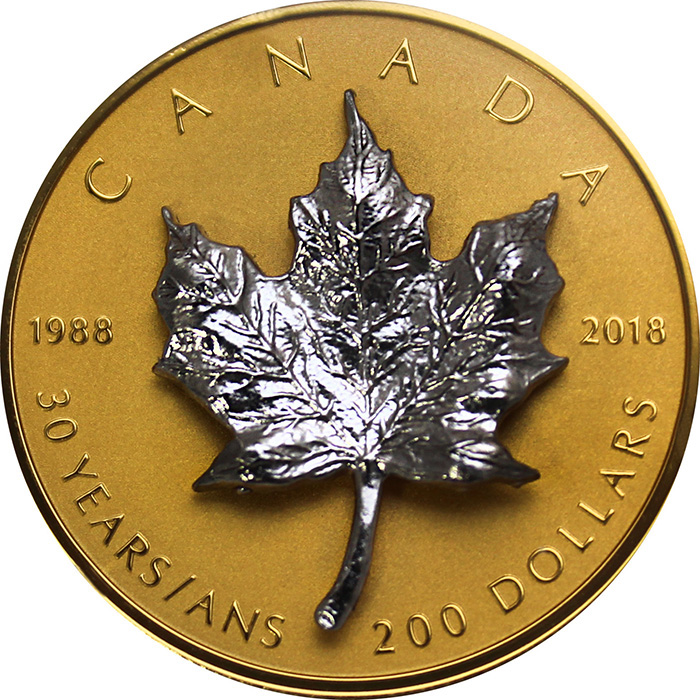 Zlatá minca 3D strieborný Maple Leaf 1 Oz - 30. výročie 2018 Proof