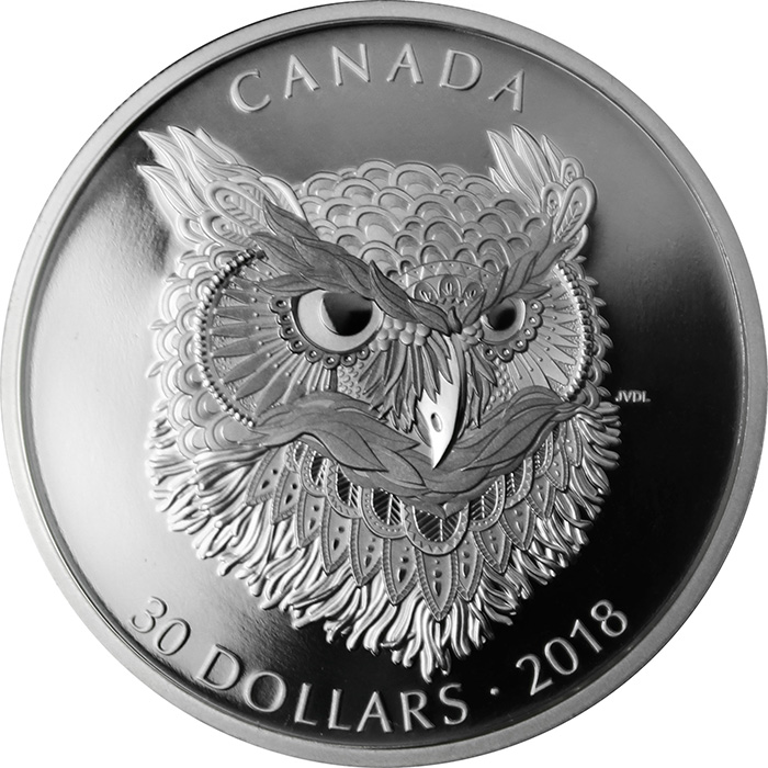 Stříbrná mince 2 Oz Zentangle Art: Great Horned Owl 2018 Proof