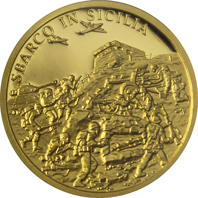 Přední strana Zlatá minca Vojnový rok 1943 - Invázia na Sicílii 2018 Proof