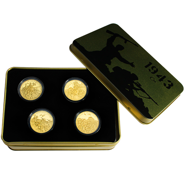 Přední strana Sada čtyř zlatých mincí Válečný rok 1943 2018 Proof