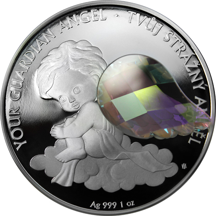 Stříbrná mince Crystal Coin - Anděl strážný - crystal AB 2018 Proof