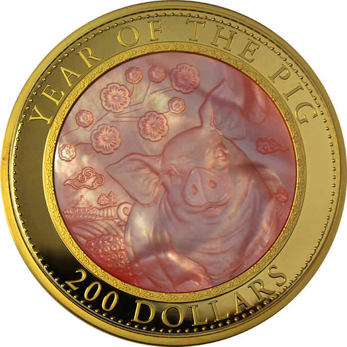Zlatá mince 5 Oz Year of the Pig - Rok Vepře 2019 Perleť Proof