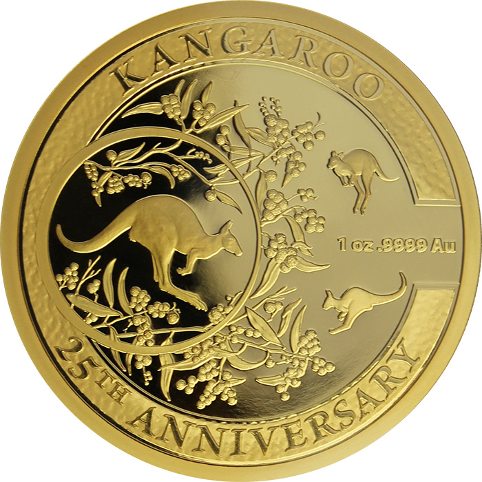 Přední strana Zlatá minca Kangaroo séria - 25. výročie 1 Oz 2018 