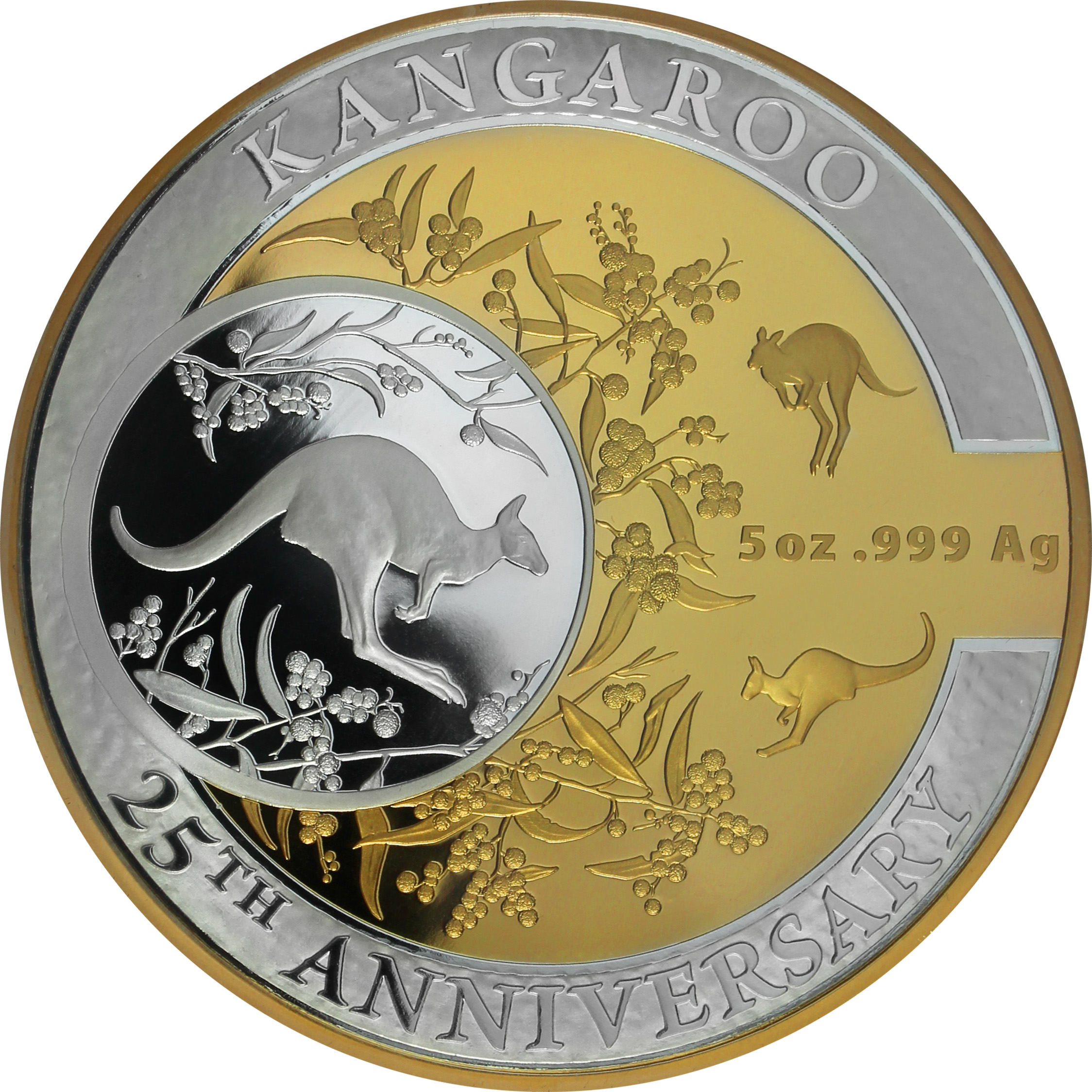 Stříbrná pozlacená mince Kangaroo série - 25. výročí 5 Oz 2018 Proof