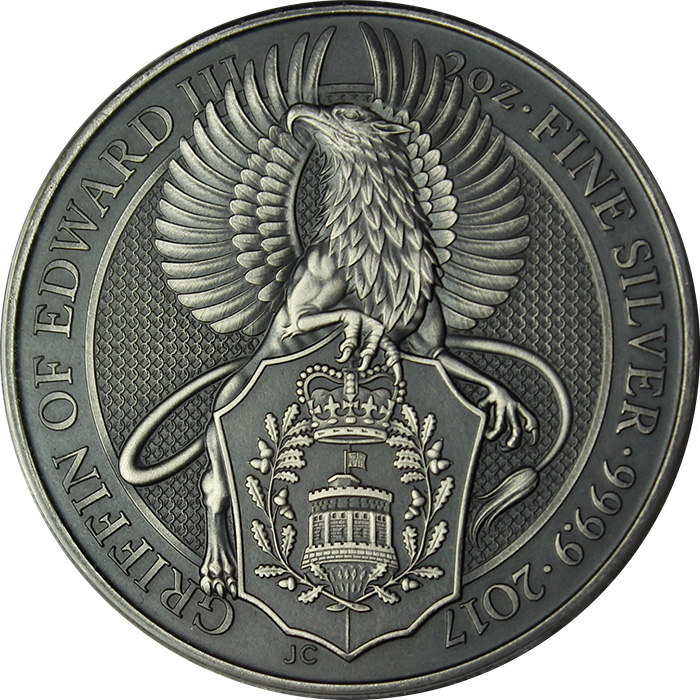 Stříbrná mince The Queen's Beasts The Griffin 2 Oz 2017 Antique Standard