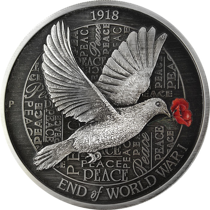 Přední strana Stříbrná mince 100. výročí konce I. světové války 5 Oz 2018 Antique Standard