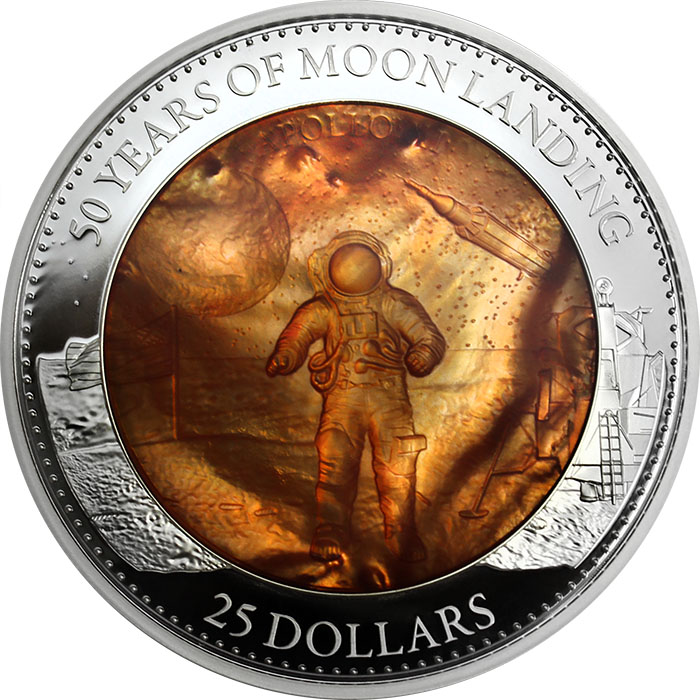 Stříbrná mince 5 Oz Přistání na Měsíci 50. výročí 2019 Perleť Proof