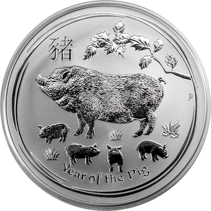 Stříbrná investiční mince Year of the Pig Rok Vepře Lunární 1 Oz 2019