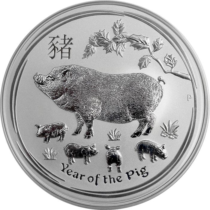 Strieborná investičná minca Year of the Pig Rok Prasaťa Lunárny 10 Oz 2019