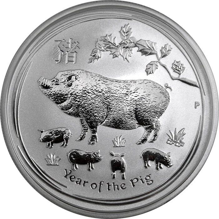 Stříbrná investiční mince Year of the Pig Rok Vepře Lunární 1/2 Oz 2019