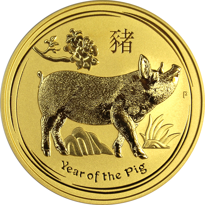 Zlatá investičná minca Year of the Pig Rok Prasaťa Lunárny 2 Oz 2019