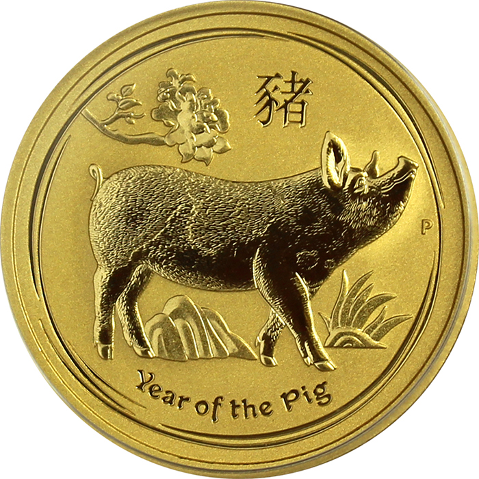 Zlatá investiční mince Year of the Pig Rok Vepře Lunární 1/2 Oz 2019