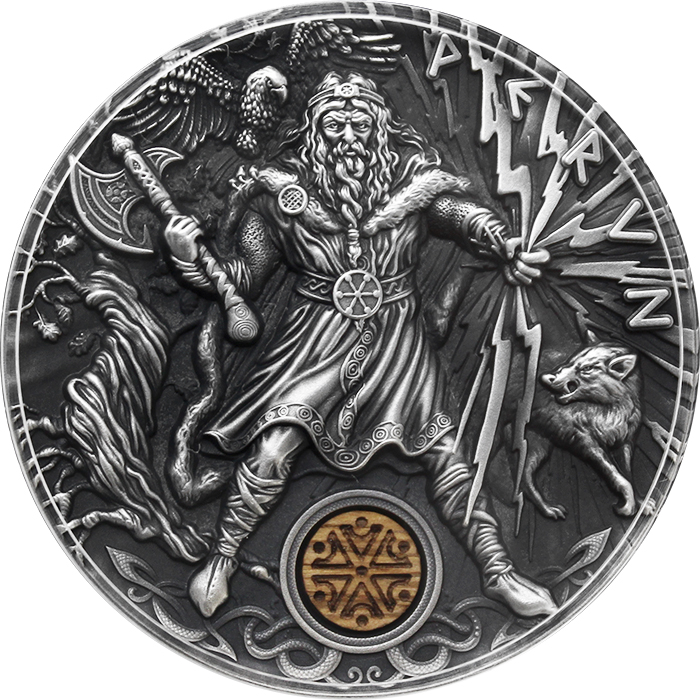 Strieborná minca Slovanskí bohovia - Perun 2 Oz 2018 Antique Standard