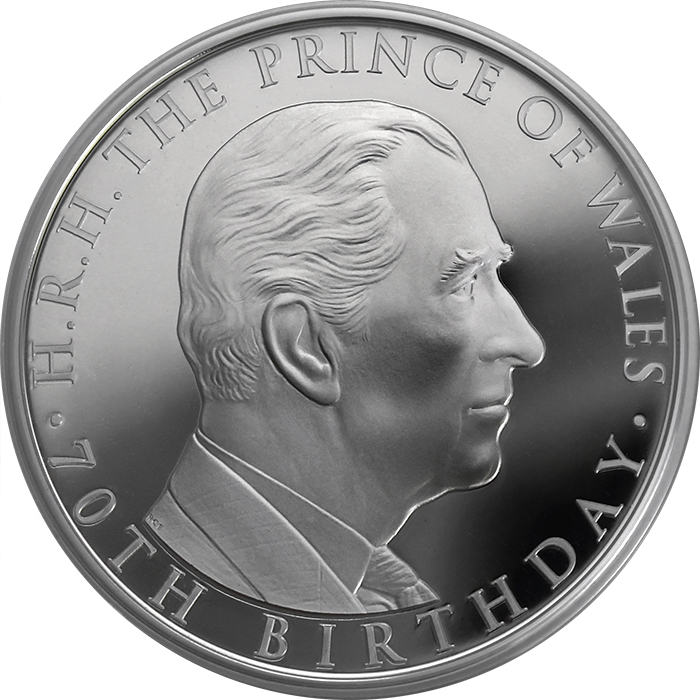 Přední strana Stříbrná mince Princ Charles 70. narozeniny 2018 Proof