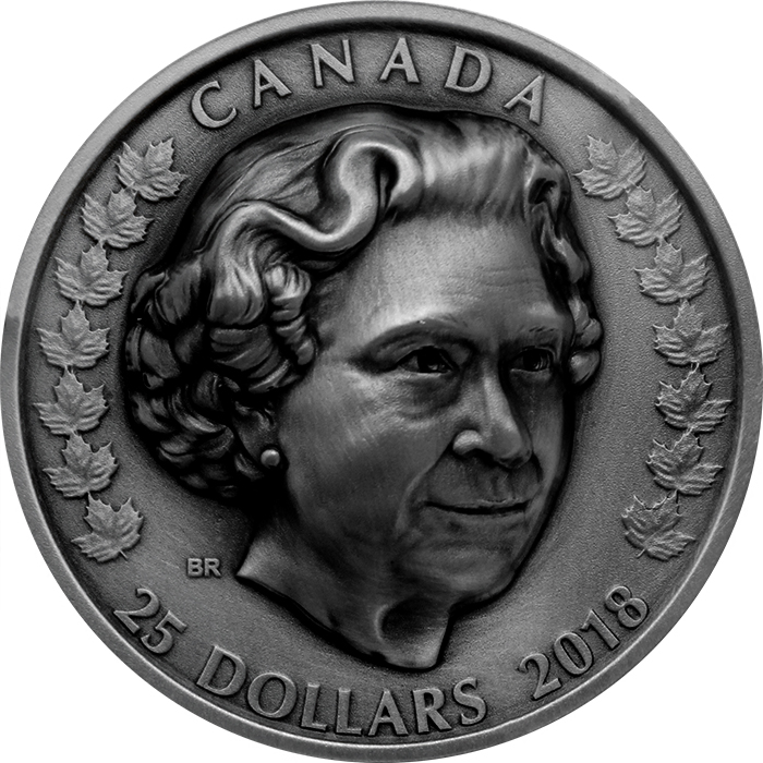 Strieborná minca Elizabeth II. - hlava kráľovskej rodiny 2018 Antique Standard