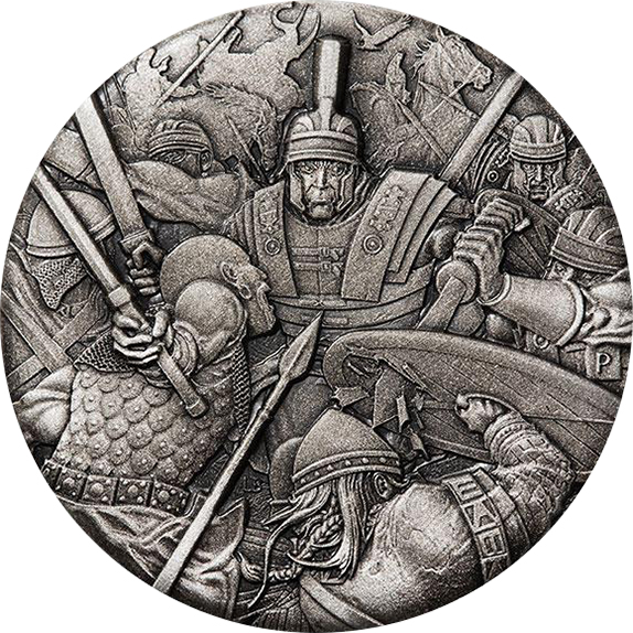 Přední strana Stříbrná mince Válečnictví - římské legie 2 Oz 2018 Antique Standard
