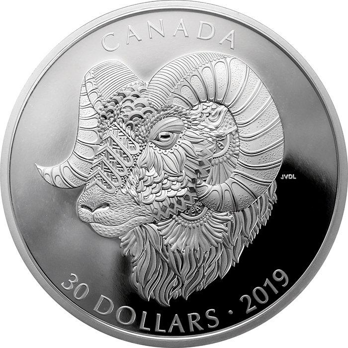 Strieborná minca 2 Oz Zentangle Art: Bighhorn Sheep 2019 Proof