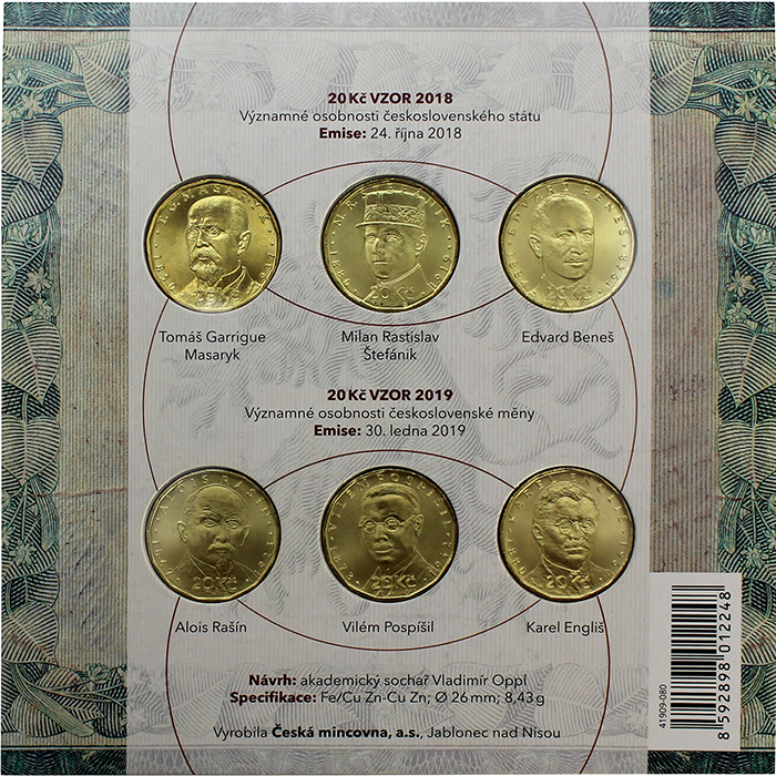 Sada oběžných mincí 20 Kč Významné osobnosti československého státu a měny Standard 2019
