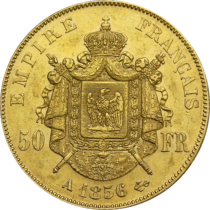 Přední strana Zlatá mince 50 Frank Napoleon III. 1856 A
