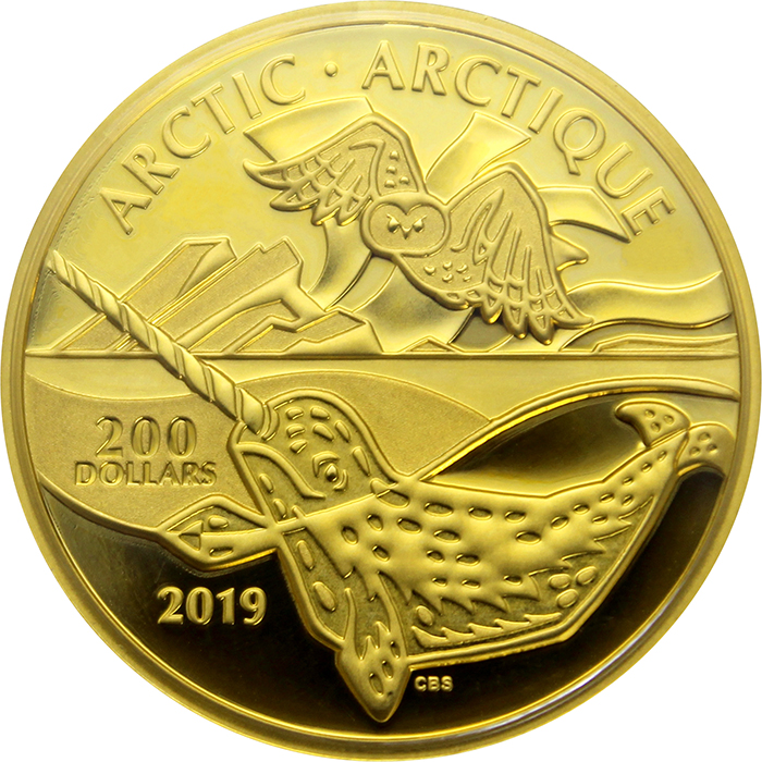 Přední strana Zlatá mince Arctic - kanadská pobřeží 1 Oz 2019 Proof
