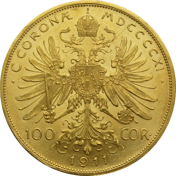 Zlatá minca Stokorunáčka Františka Jozefa I. Rakouská ražba 1911