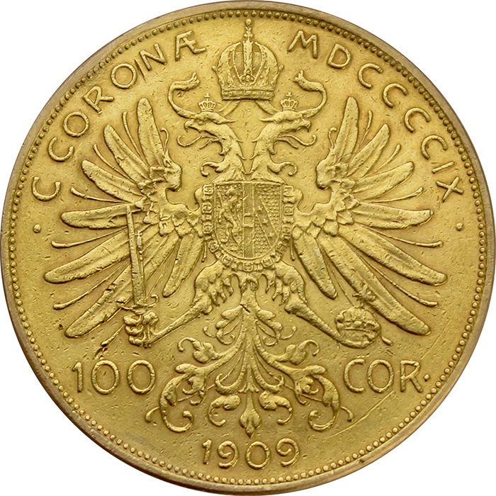 Zlatá mince Stokoruna Františka Josefa I. Rakouská ražba 1909