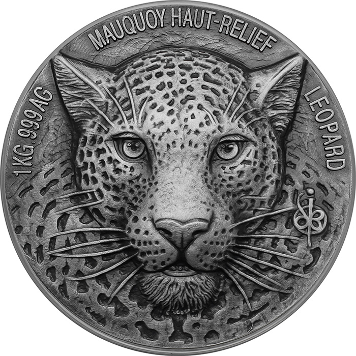 Přední strana Stříbrná mince 1 Kg Leopard The African Big Five High Relief 2019 Antique Standard
