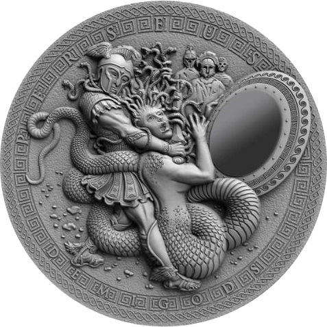 Strieborná minca Polobohovia - Perseus 2 Oz High Relief 2018 Antique Standard
