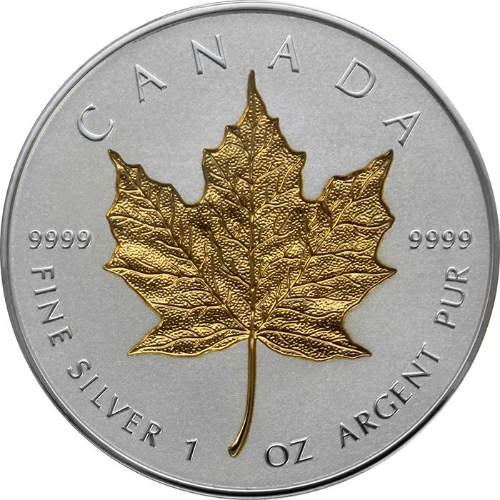 Přední strana Stříbrná pozlacená mince Maple Leaf - 40. výročí 1 Oz 2019 Proof