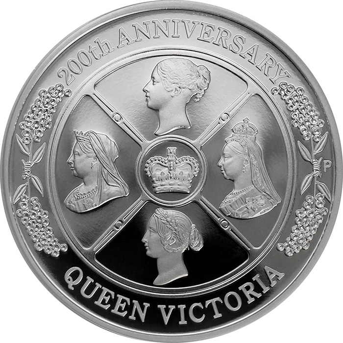Přední strana Strieborná minca Kráľovná Viktória 200. výročie narodenia 1 Oz 2019 Proof