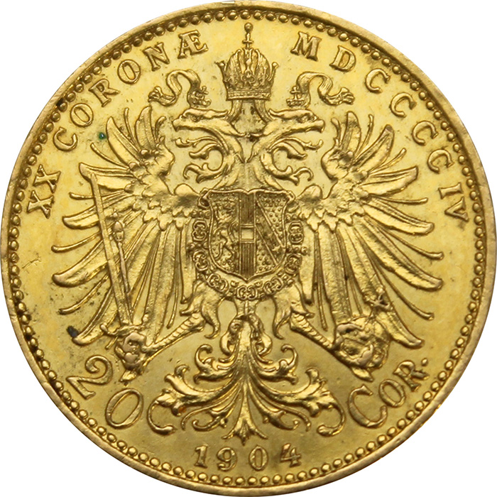 Zlatá mince Dvacetikoruna Františka Josefa I. Rakouská ražba 1904