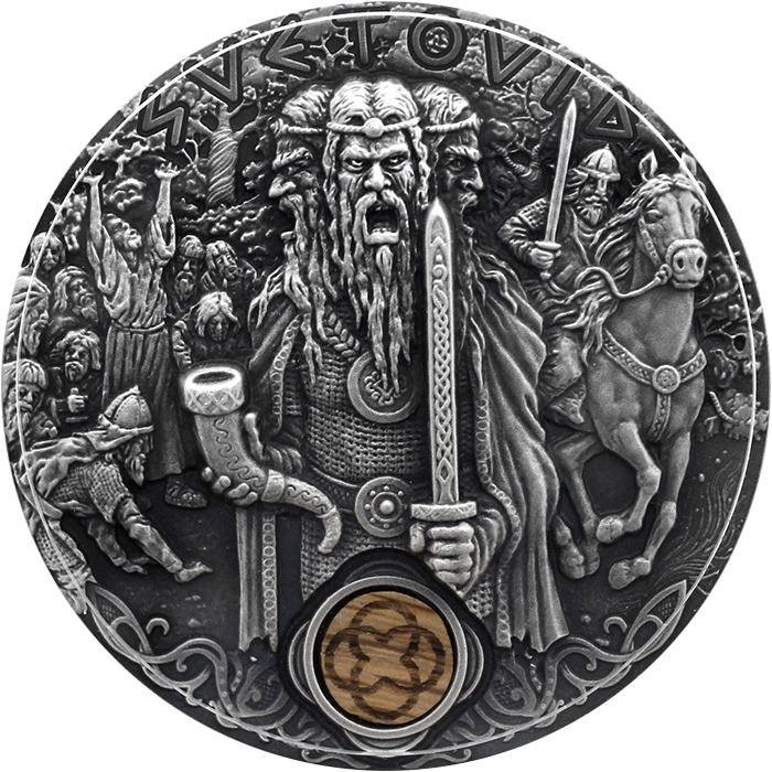 Přední strana Strieborná minca Slovanskí bohovia - Svetovid 2 Oz 2019 Antique Standard