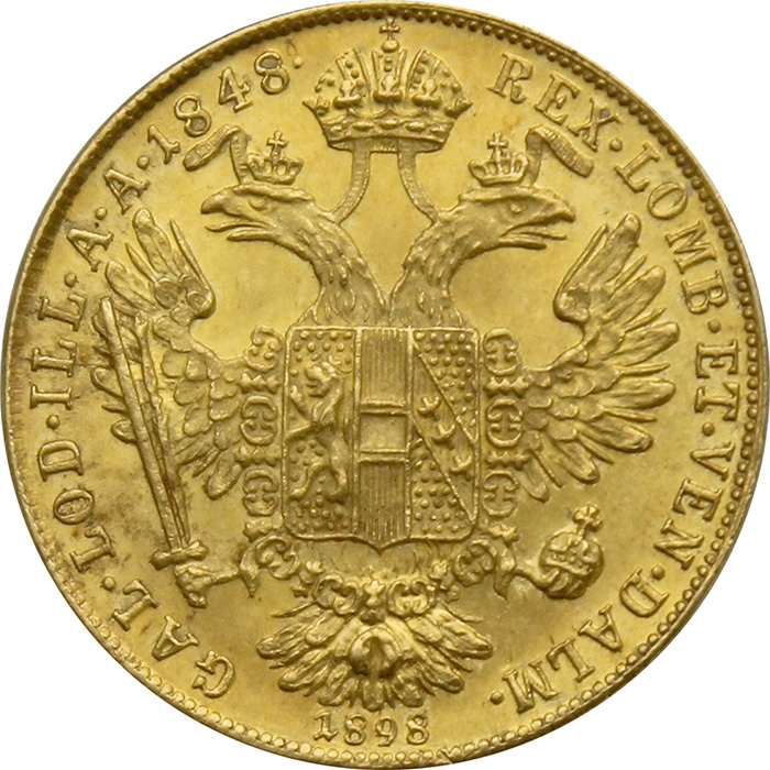 Zlatá minca Dukát 50. výročie vlády Františka Jozefa I. Rakúska razba 1898 A Linkskopf