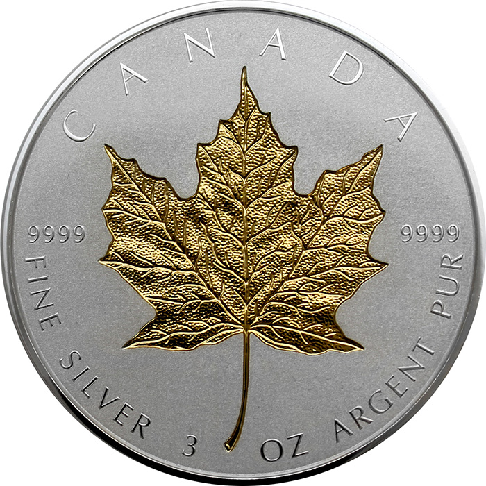 Stříbrná pozlacená mince Maple Leaf - 40. výročí 3 Oz 2019 Proof
