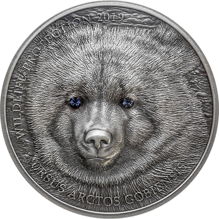 Strieborná minca Gobijský medveď 1 Oz Wildlife Protection 2019 Antique Standard